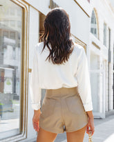Vany Pocketed High Rise Faux Leather Shorts - Camel - SALE